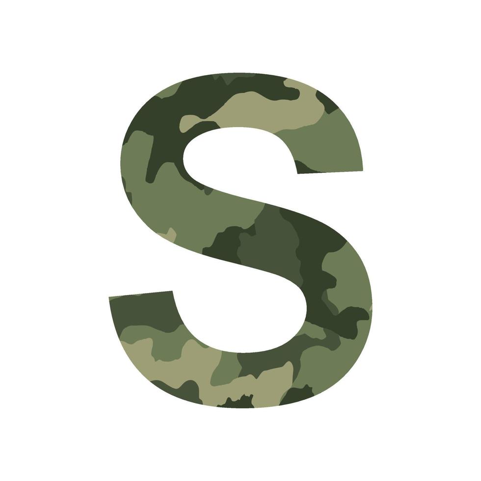 English alphabet letter S, khaki style isolated on white background - Vector
