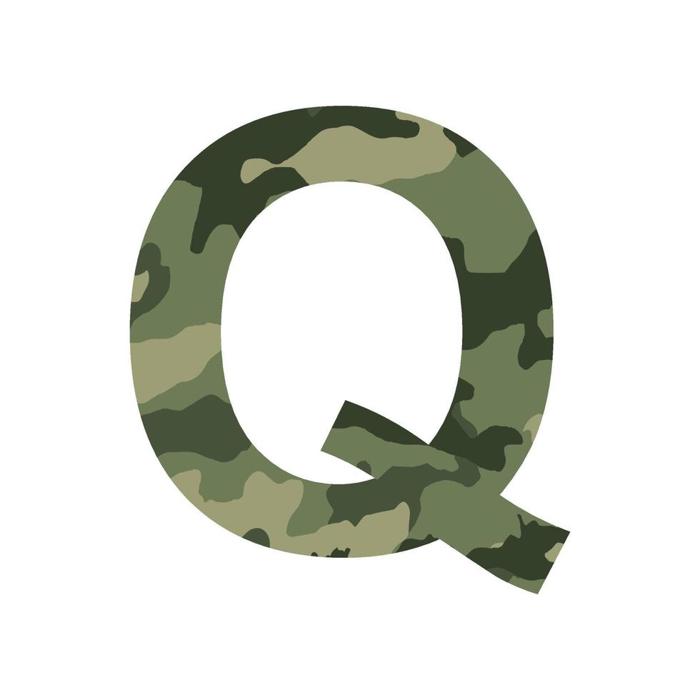 English alphabet letter Q, khaki style isolated on white background - Vector