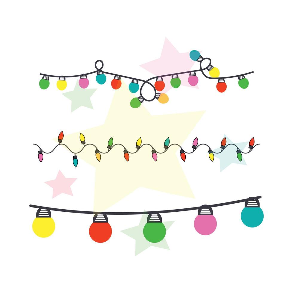 Juego de luces decorativas navideñas coloridas con fondo de estrella vector