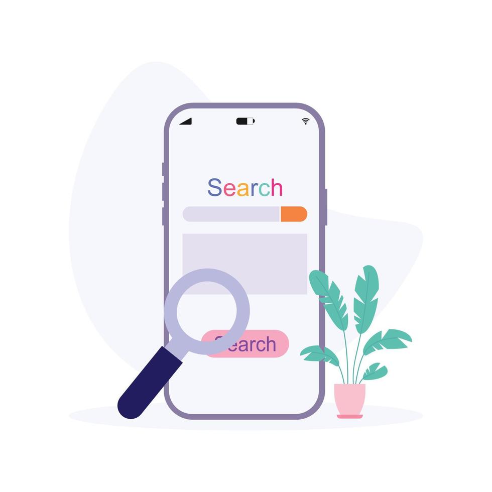 concepto plano del motor de búsqueda de teléfonos inteligentes vector