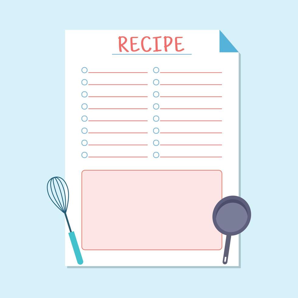 Recipe making planner template vector