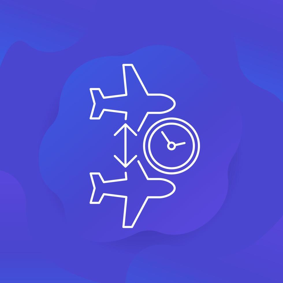 connecting flight, transit time line vector icon