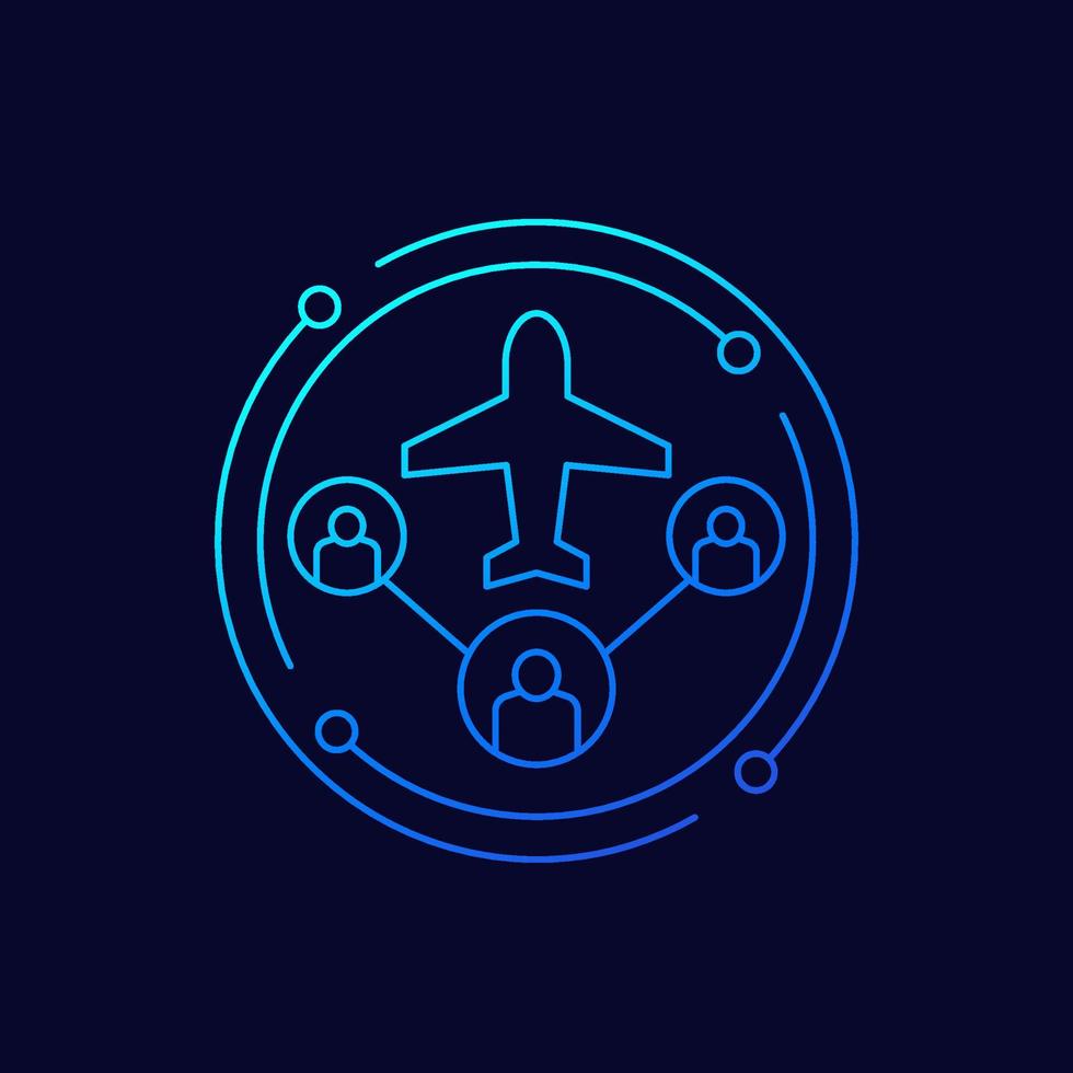 airplane and passengers, flight capacity line vector icon