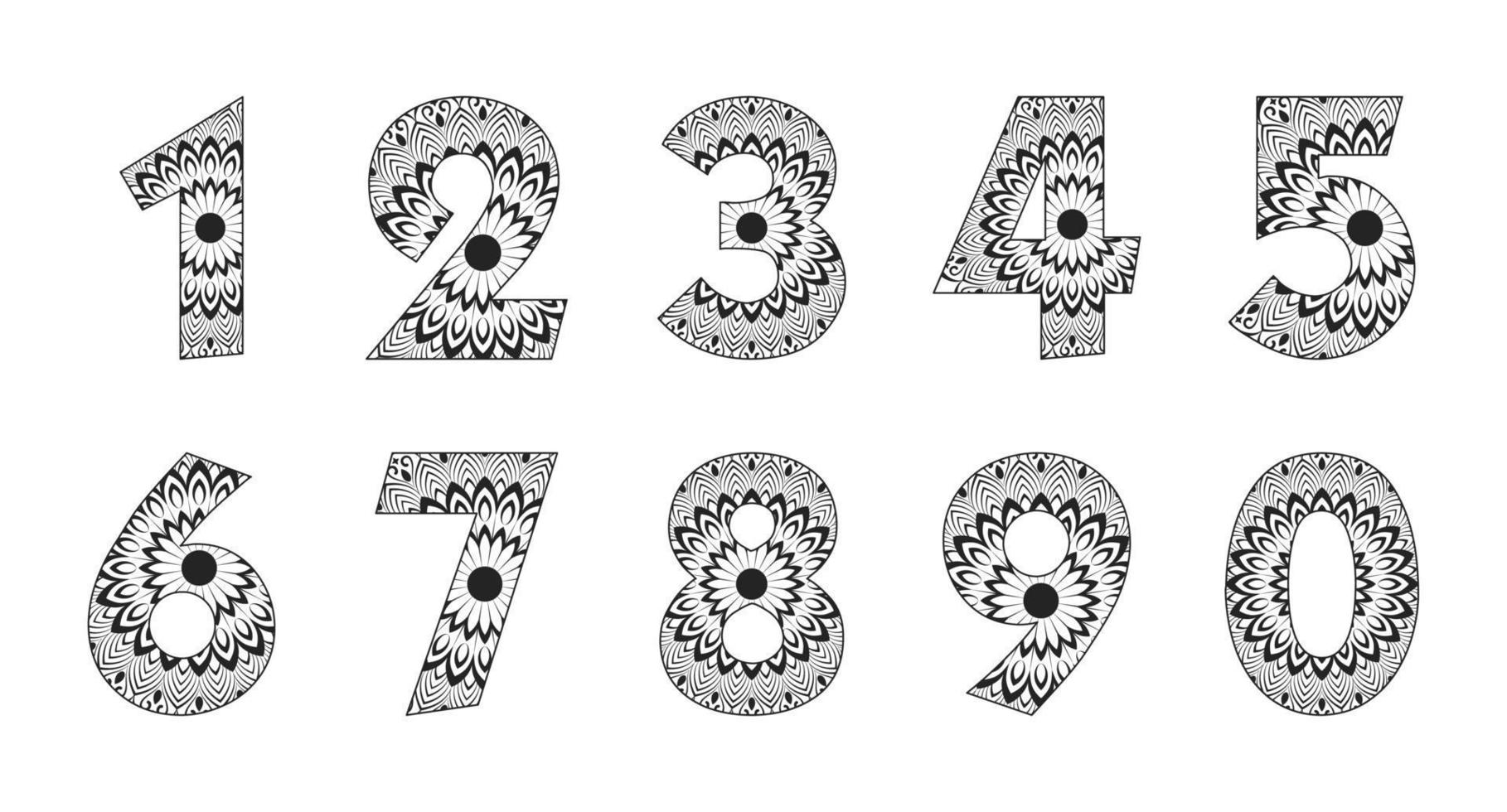 Colección de 123 números con diseño de mandala. vector