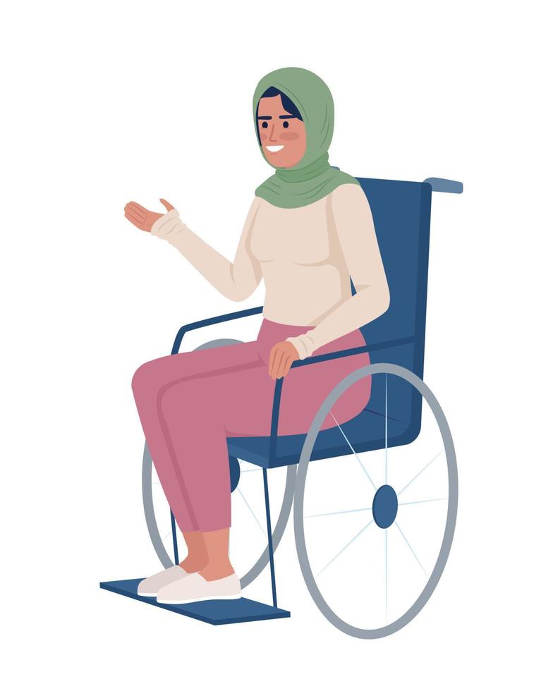 Positive woman in wheelchair semi flat color vector character. Editable figure. Full body person on white. Inclusion simple cartoon style illustration for web graphic design and animation