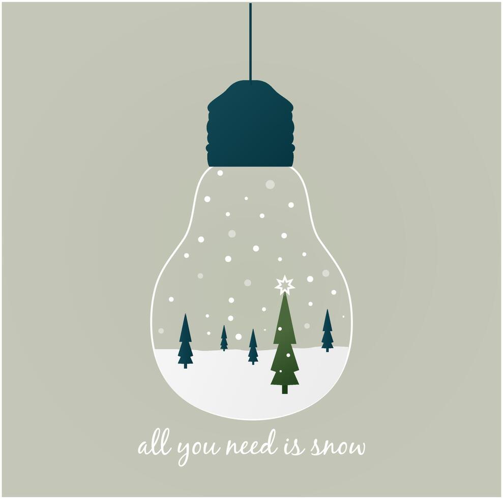 Christmas card snow-covered Christmas tree in a light bulb vector