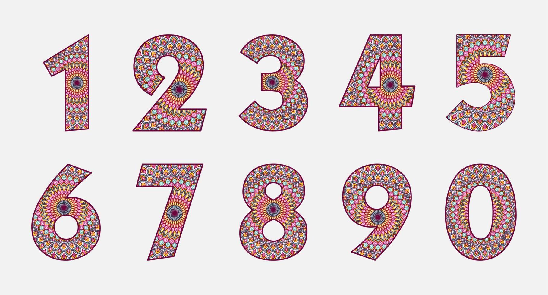 colección de números coloridos con diseño de mandala vector