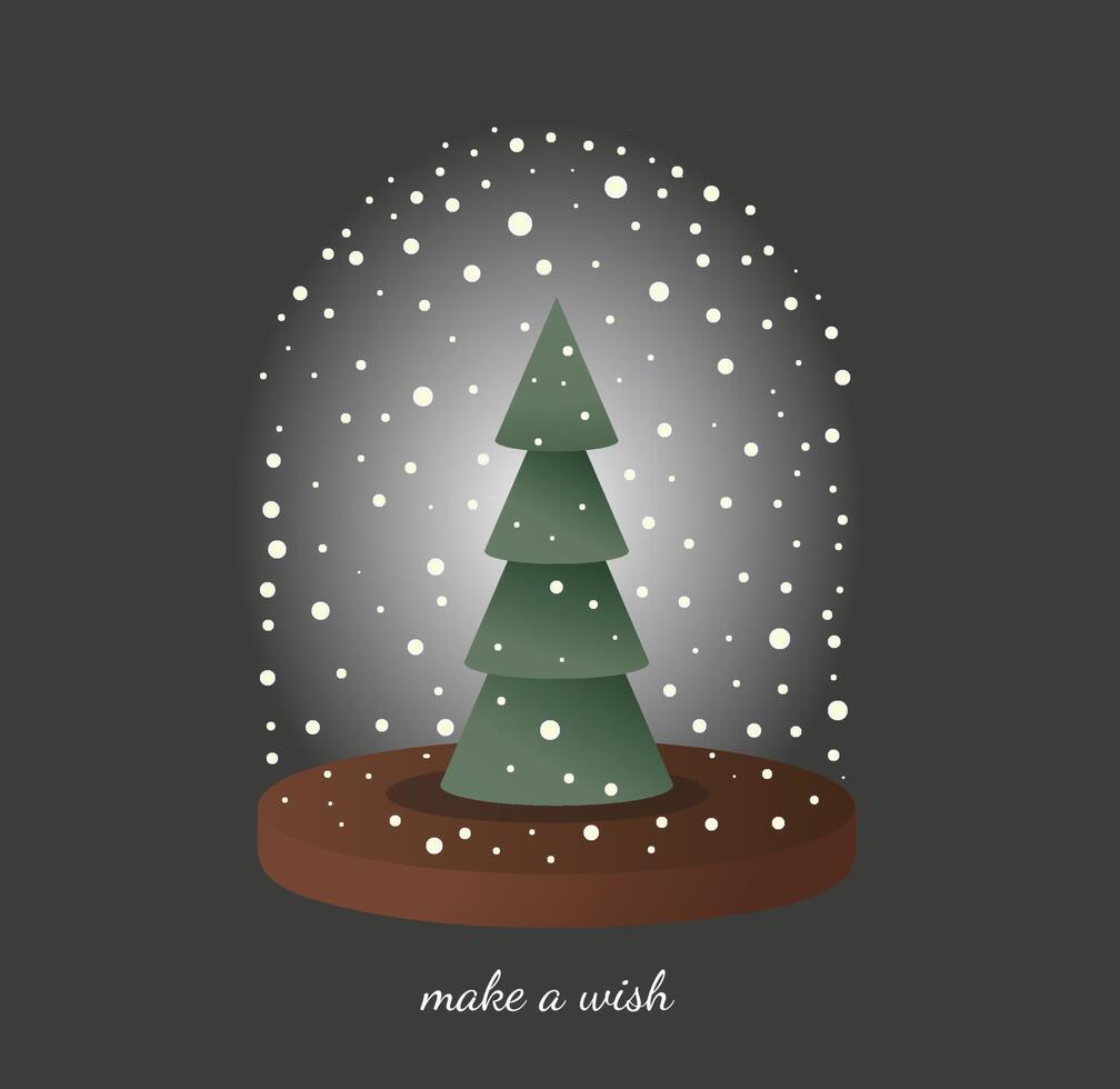 hermosa tarjeta de navidad árbol de navidad bajo una cúpula de nieve vector