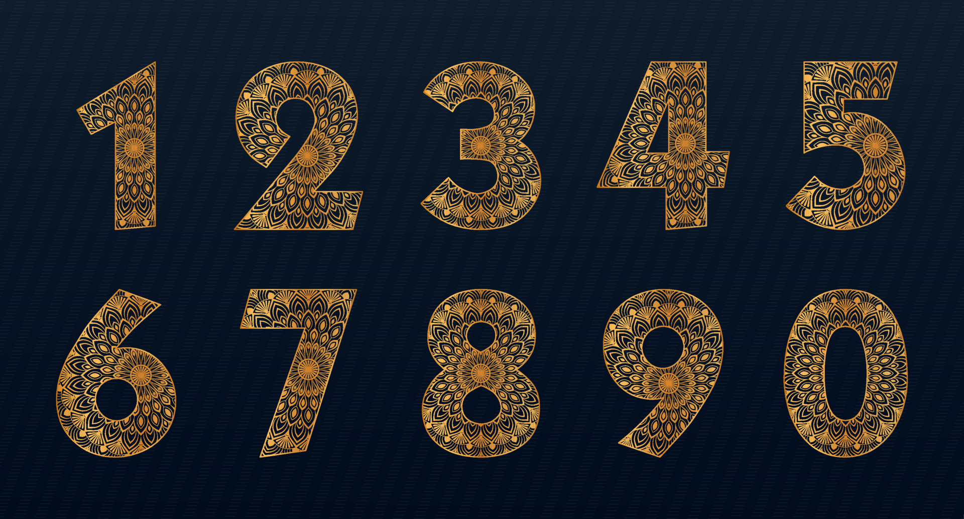 Gold color number collection with mandala design 14663900 Vector Art at