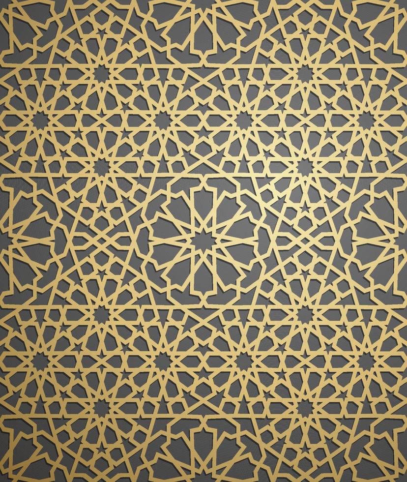 Islamic ornament vector , persian motiff . 3d ramadan islamic round pattern elements . Geometric circular ornamental arabic symbol vector . Gold background