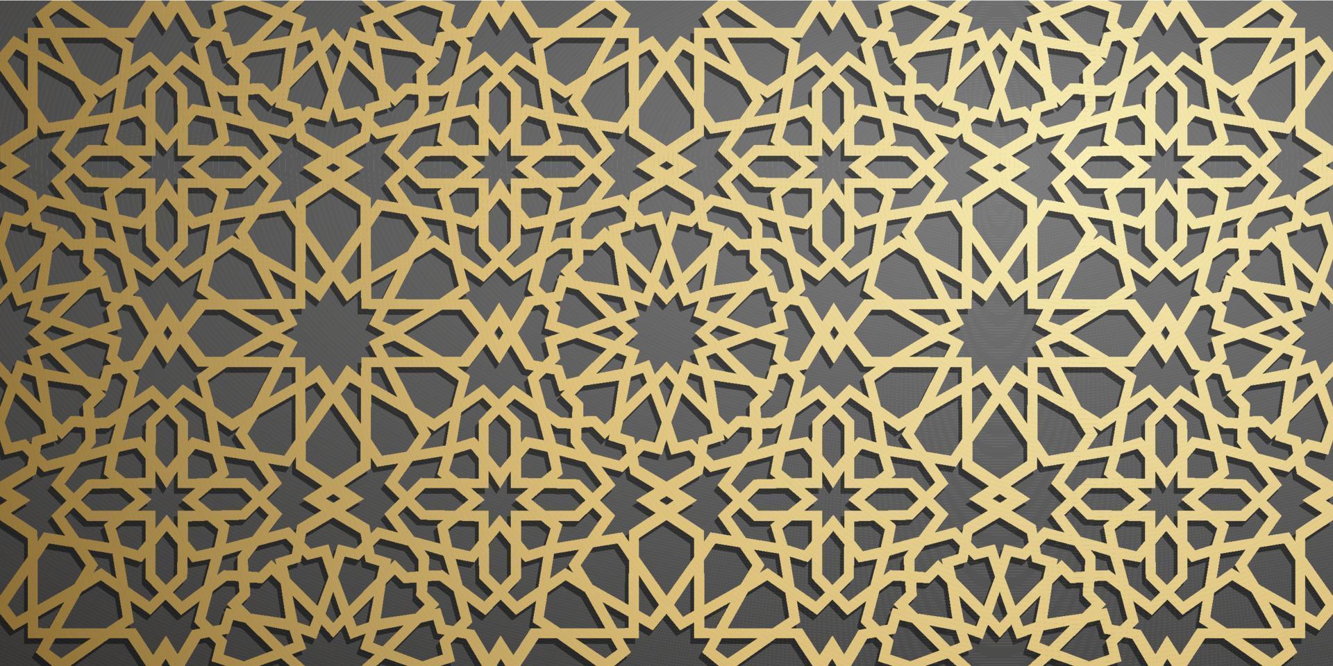 Islamic ornament vector , persian motiff . 3d ramadan islamic round pattern elements . Geometric circular ornamental arabic symbol vector . Gold background