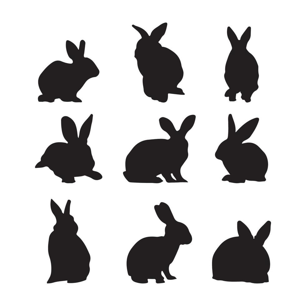 silueta de mascota de conejito en diferentes poses vector