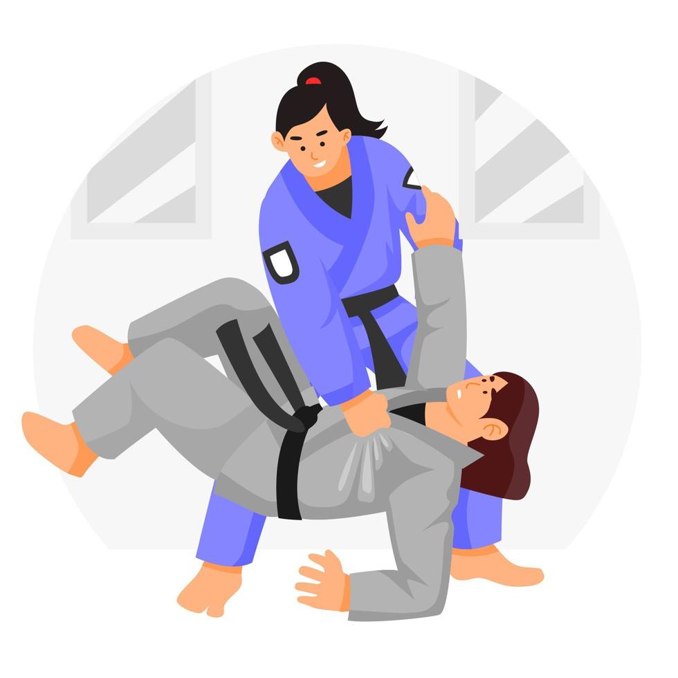 Female Fighting with Jiu Jitsu Sport Concept vector