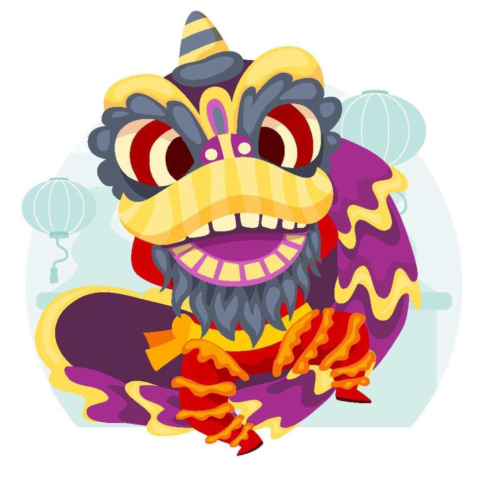 Kid Perform Lion Dance in China New Year Festival vector