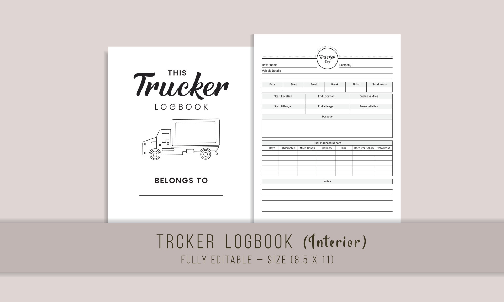 Truck Driver Mileage Log Book Kdp Interior A And Company Information  Tracker Notebook Template Journal Work Hour Checker Fuel Purchase Record  Template Download on Pngtree