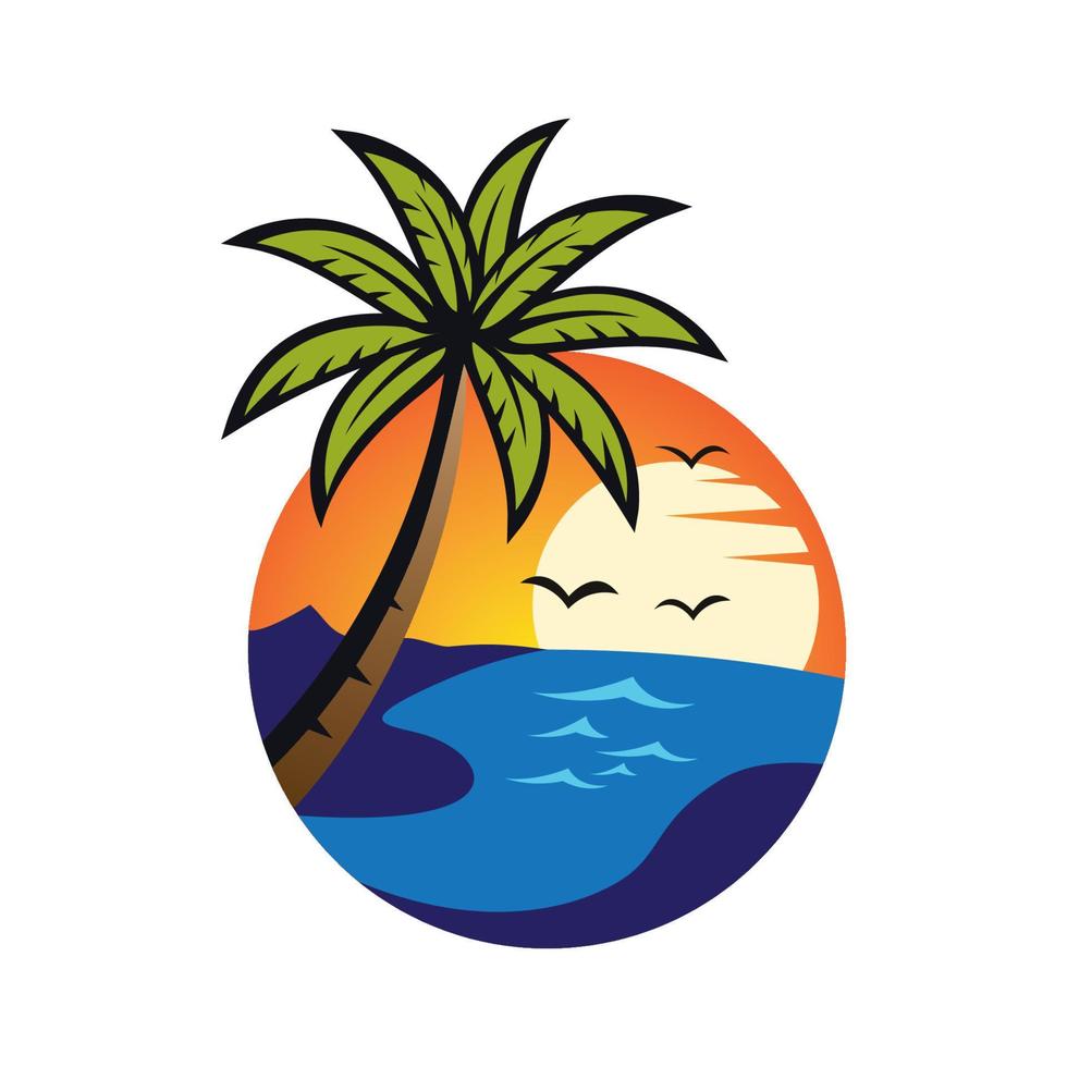 Sunset beach logo images vector