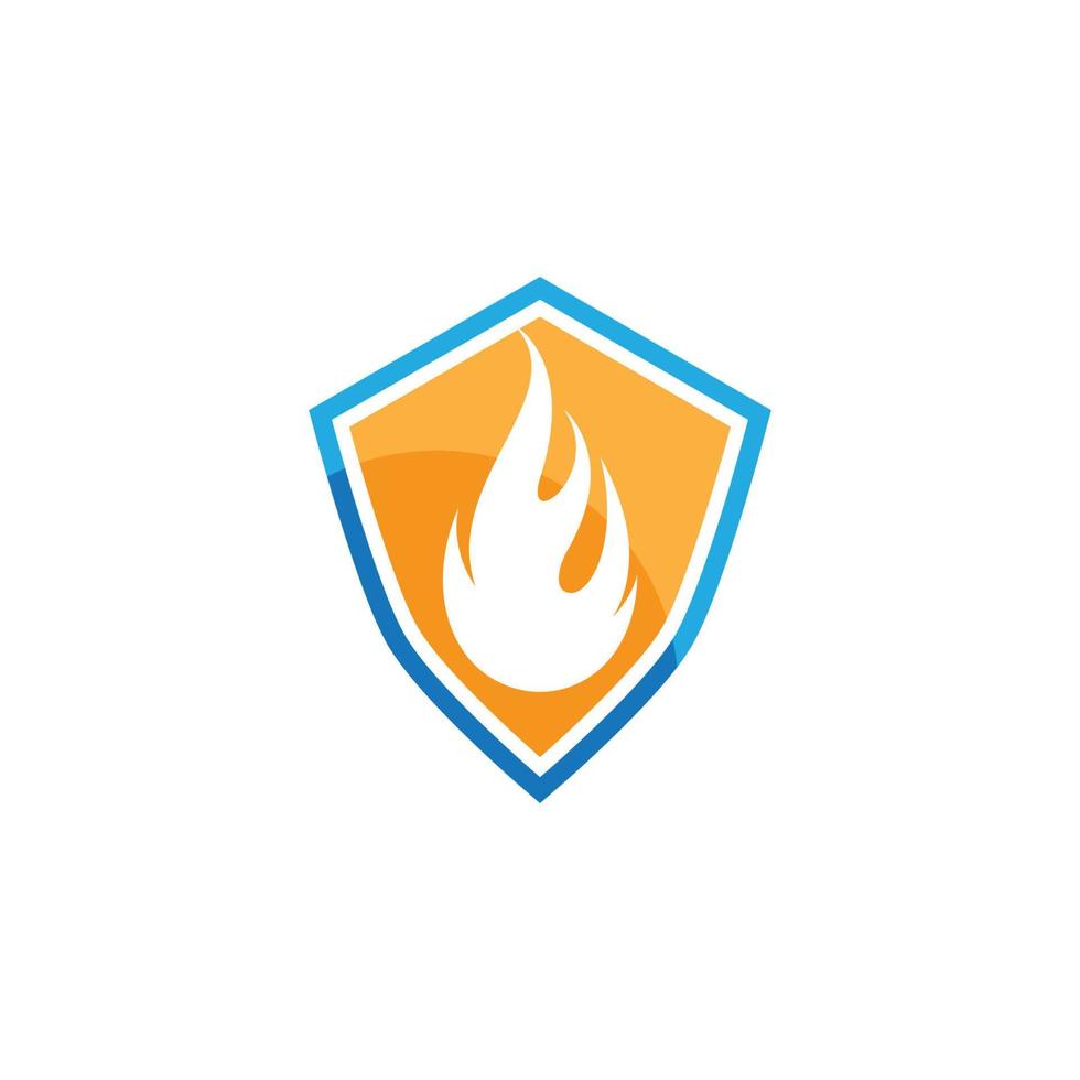 Escudo con ilustración de icono de vector de fuego