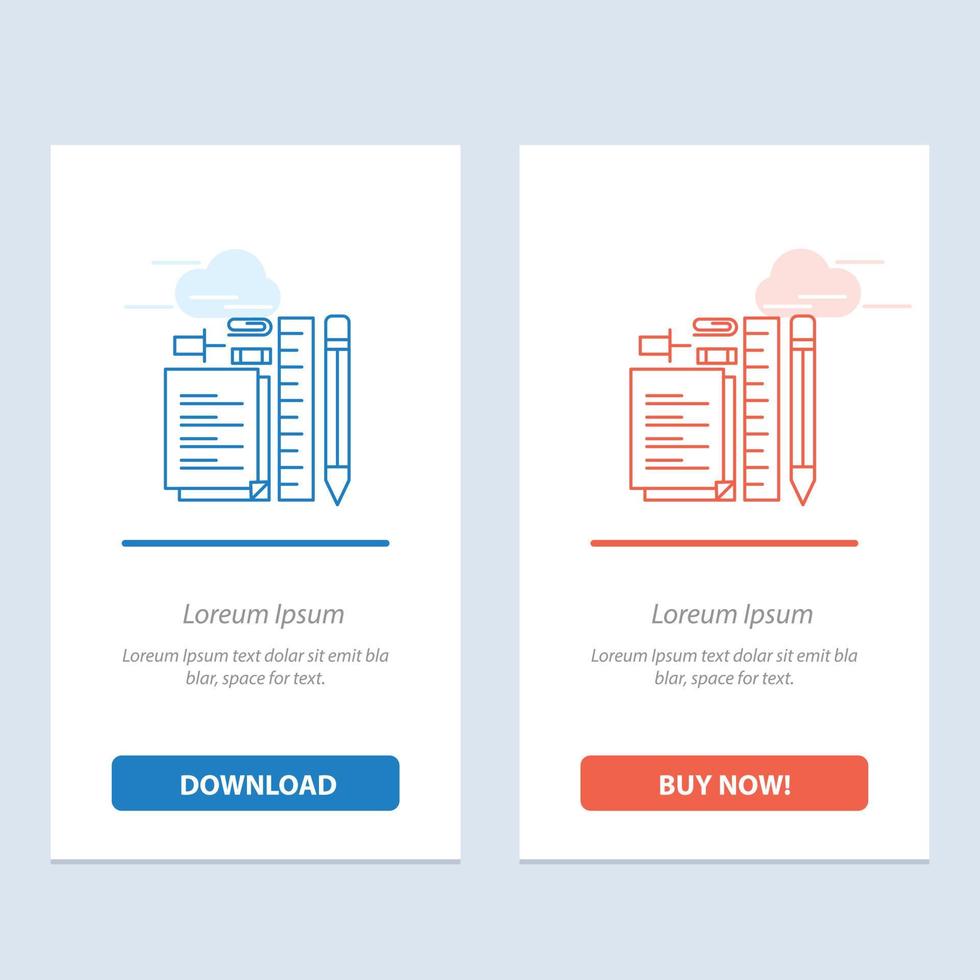 Stationary Pencil Pen Notepad Pin  Blue and Red Download and Buy Now web Widget Card Template vector
