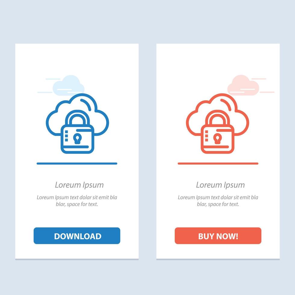 Cloud Network Lock Locked  Blue and Red Download and Buy Now web Widget Card Template vector