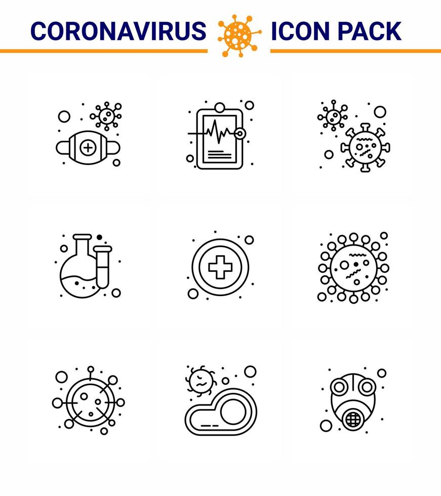 Corona virus 2019 and 2020 epidemic 9 Line icon pack such as medical laboratory medical record lab viral coronavirus 2019nov disease Vector Design Elements