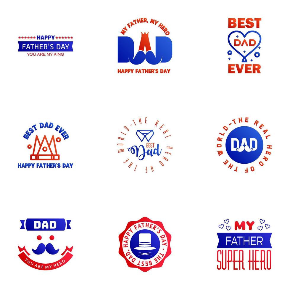 Happy fathers day 9 Blue and red typography set Vector emblems Lettering for greeting cards banners tshirt design You are the best dad Editable Vector Design Elements