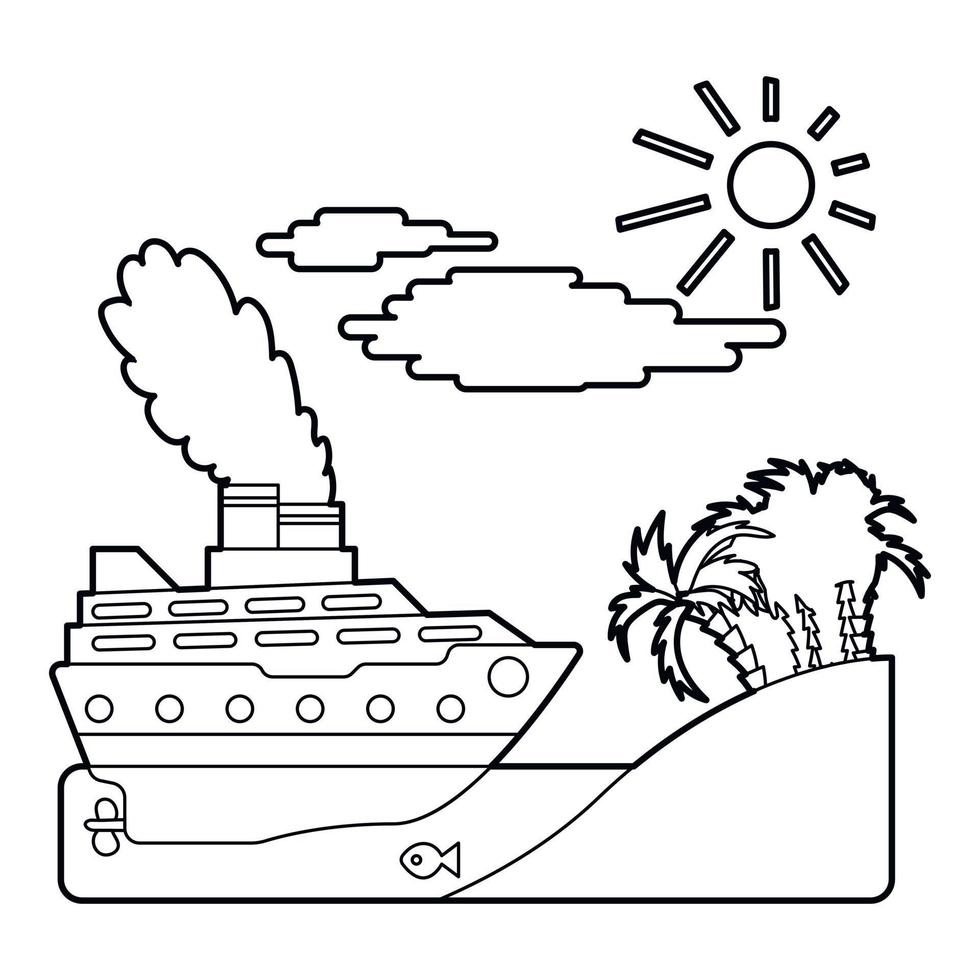 Ship in sea near island concept, outline style vector