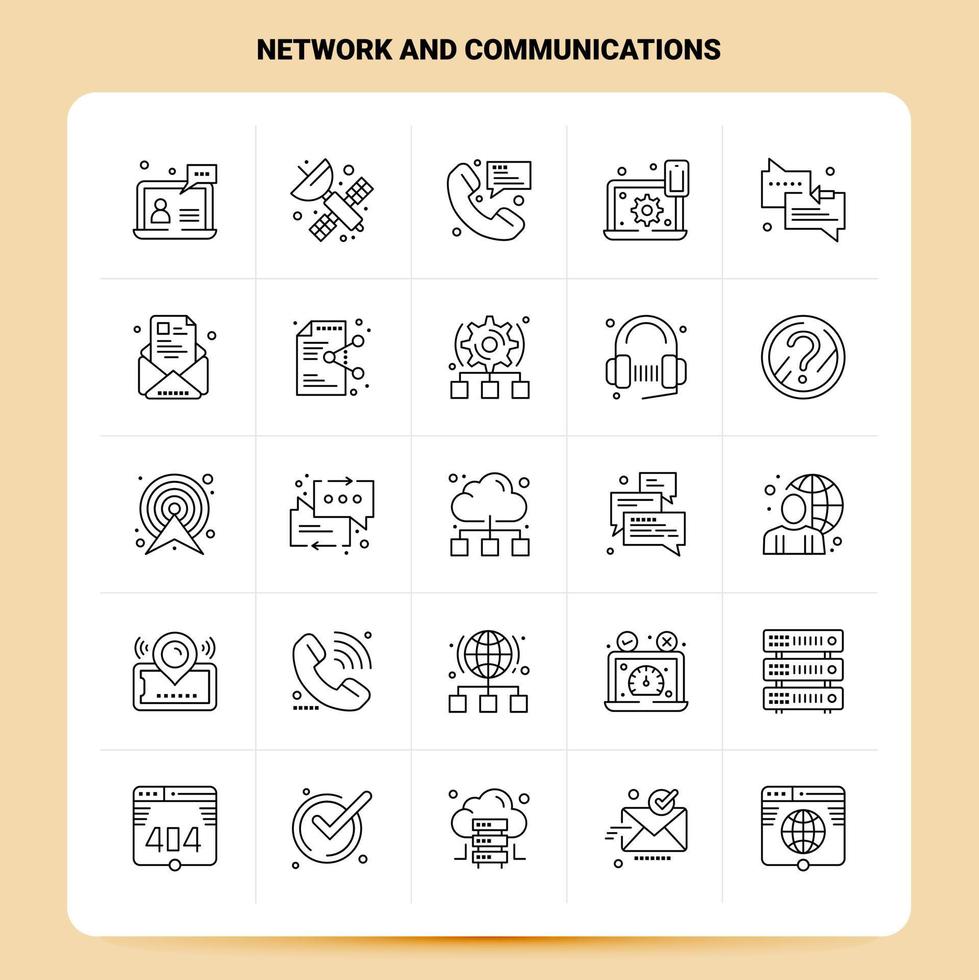 OutLine 25 Network And Communications Icon set Vector Line Style Design Black Icons Set Linear pictogram pack Web and Mobile Business ideas design Vector Illustration