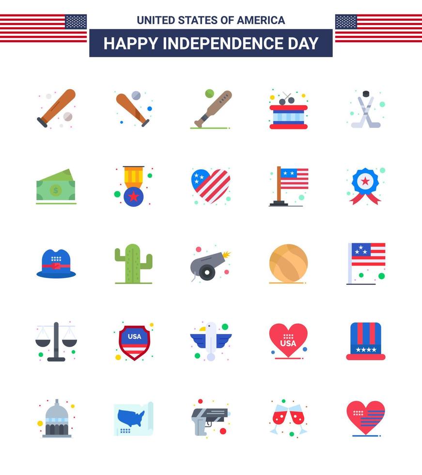 Happy Independence Day 25 Flats Icon Pack for Web and Print badge usa american amearican dollar Editable USA Day Vector Design Elements
