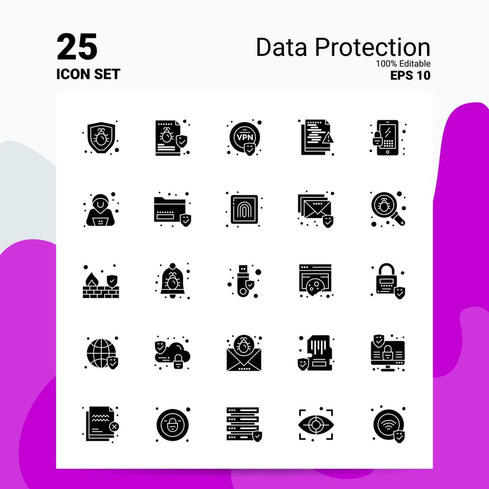 25 Data Protection Icon Set 100 Editable EPS 10 Files Business Logo Concept Ideas Solid Glyph icon design vector