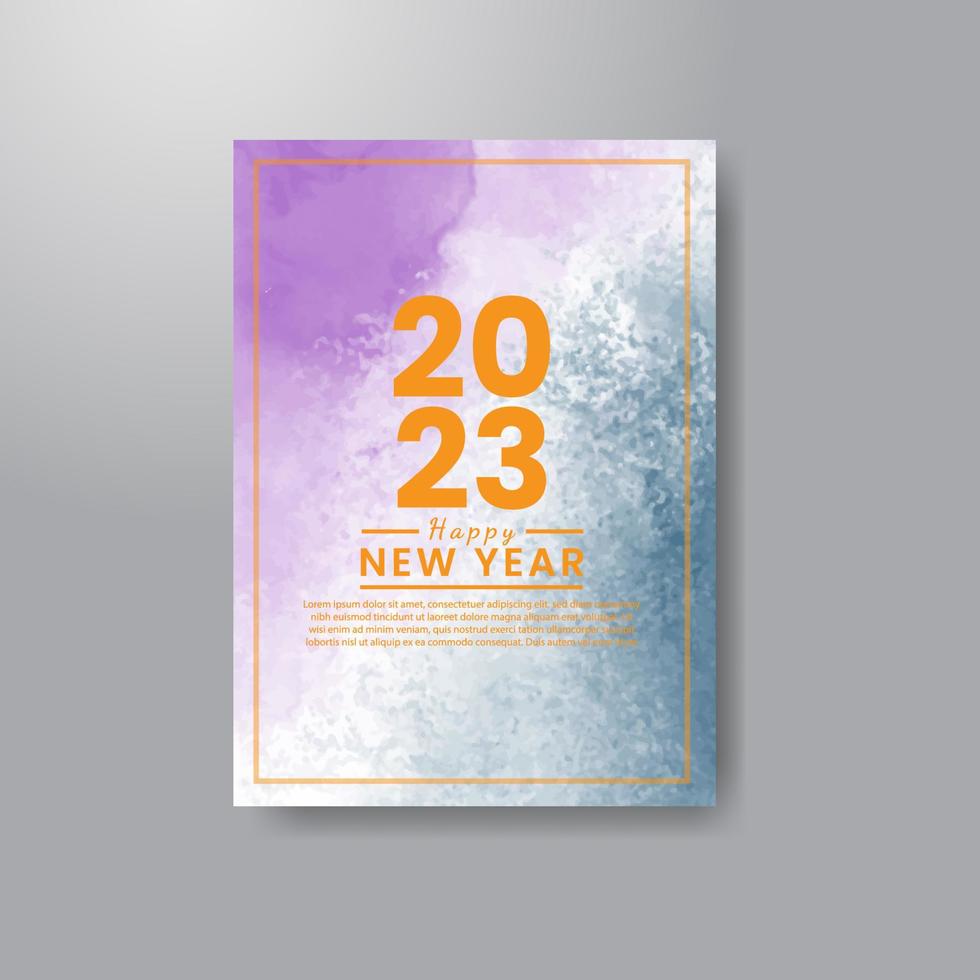 Happy new year 2023 card template with watercolor background vector