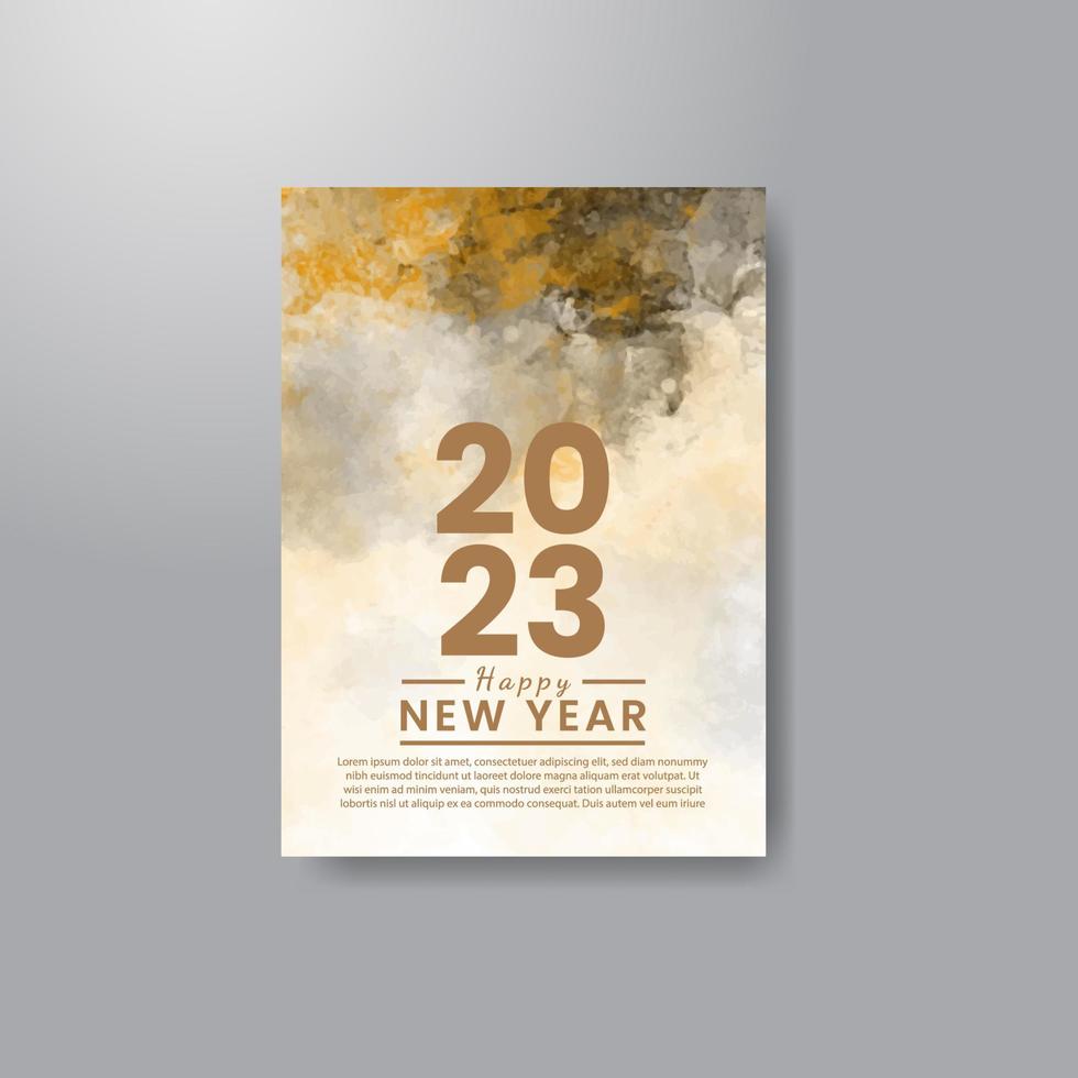 Happy new year 2023 card template with watercolor background vector