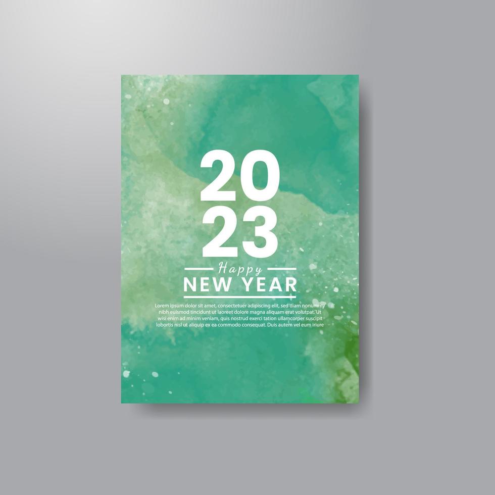 Happy new year 2023 card template with watercolor background vector