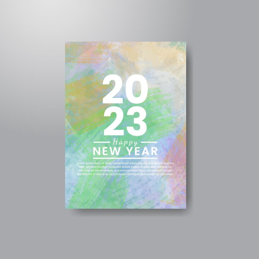 Happy new year 2023 card template with watercolor background vector