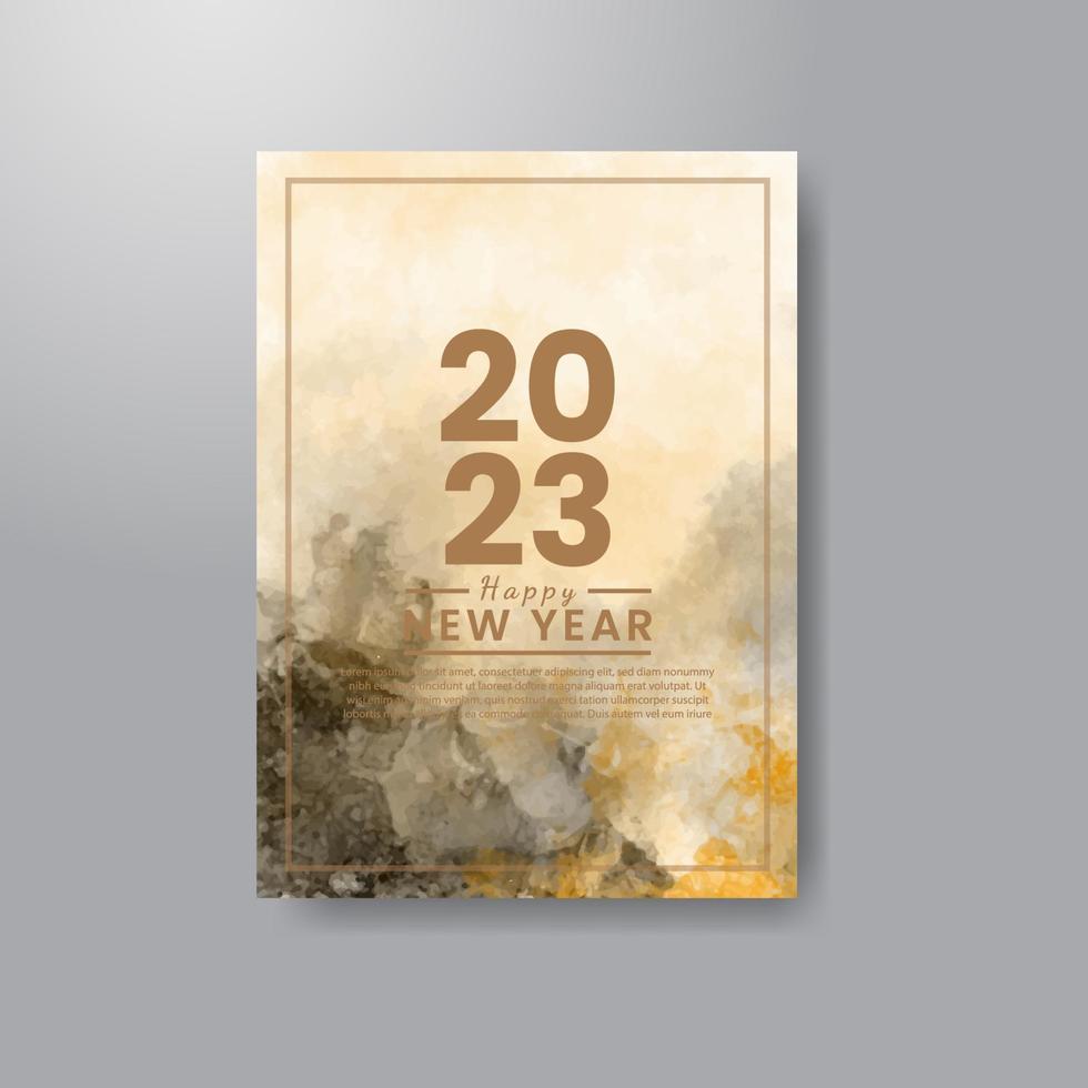 Happy new year 2023 card template with watercolor background vector