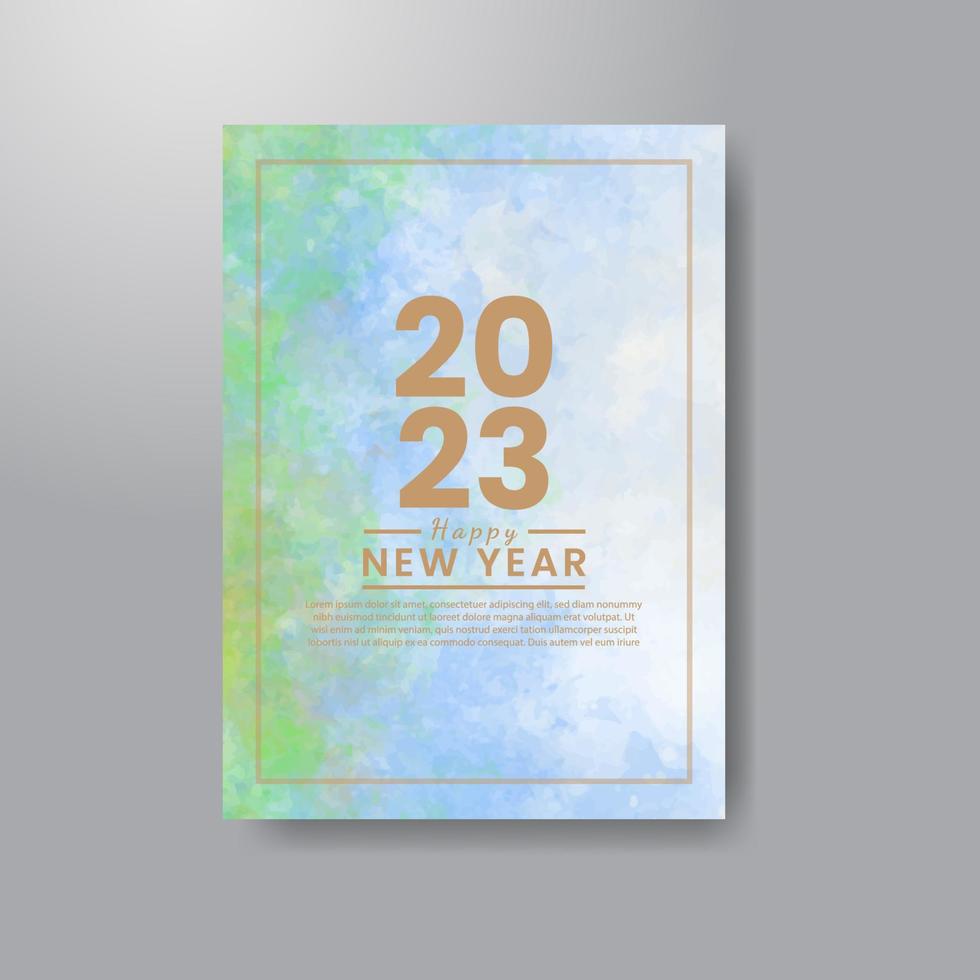 Happy new year 2023 card template with watercolor background vector