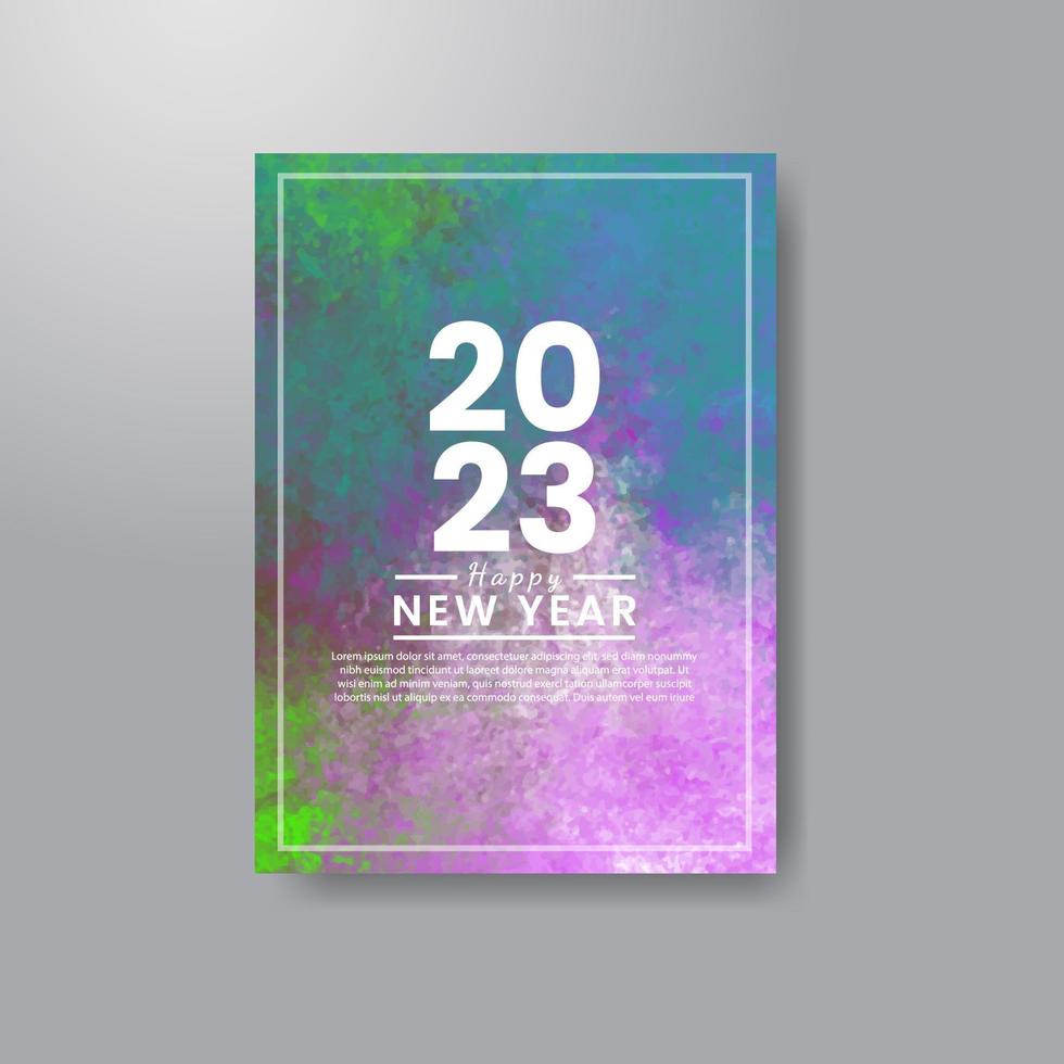 Happy new year 2023 card template with watercolor background vector