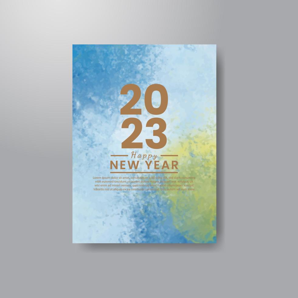 Happy new year 2023 card template with watercolor background vector