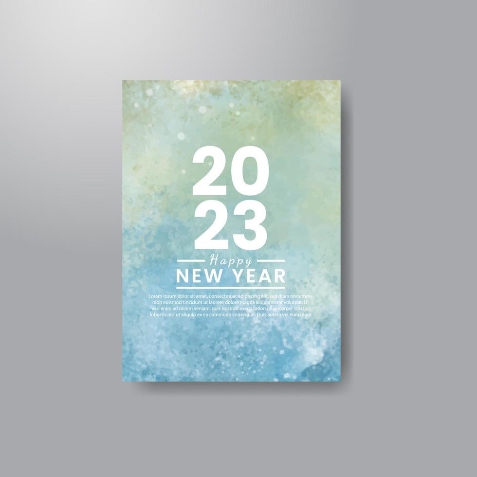 Happy new year 2023 card template with watercolor background vector