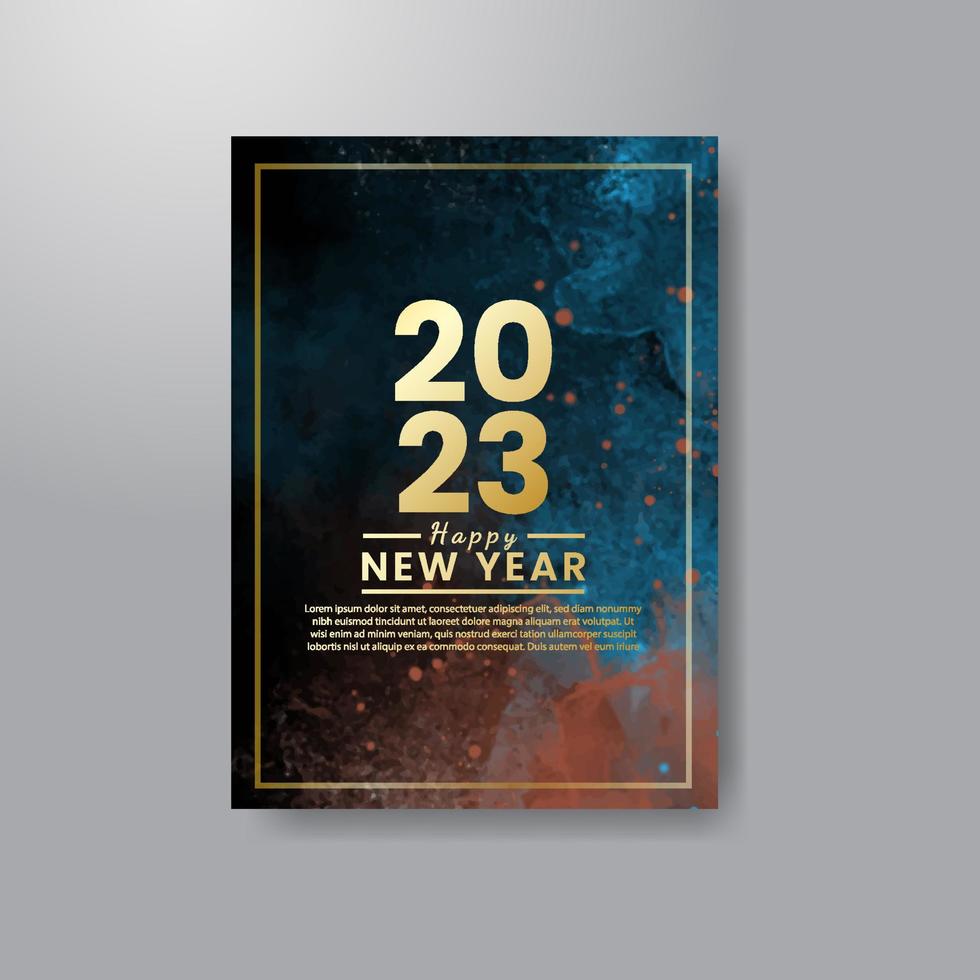 Happy new year 2023 card template with watercolor background vector
