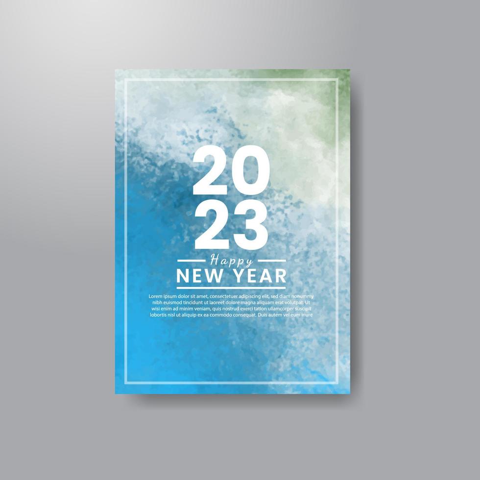 Happy new year 2023 card template with watercolor background vector