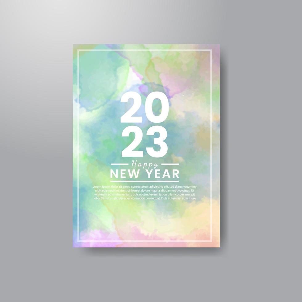 plantilla de tarjeta de feliz año nuevo 2023 con fondo de acuarela vector