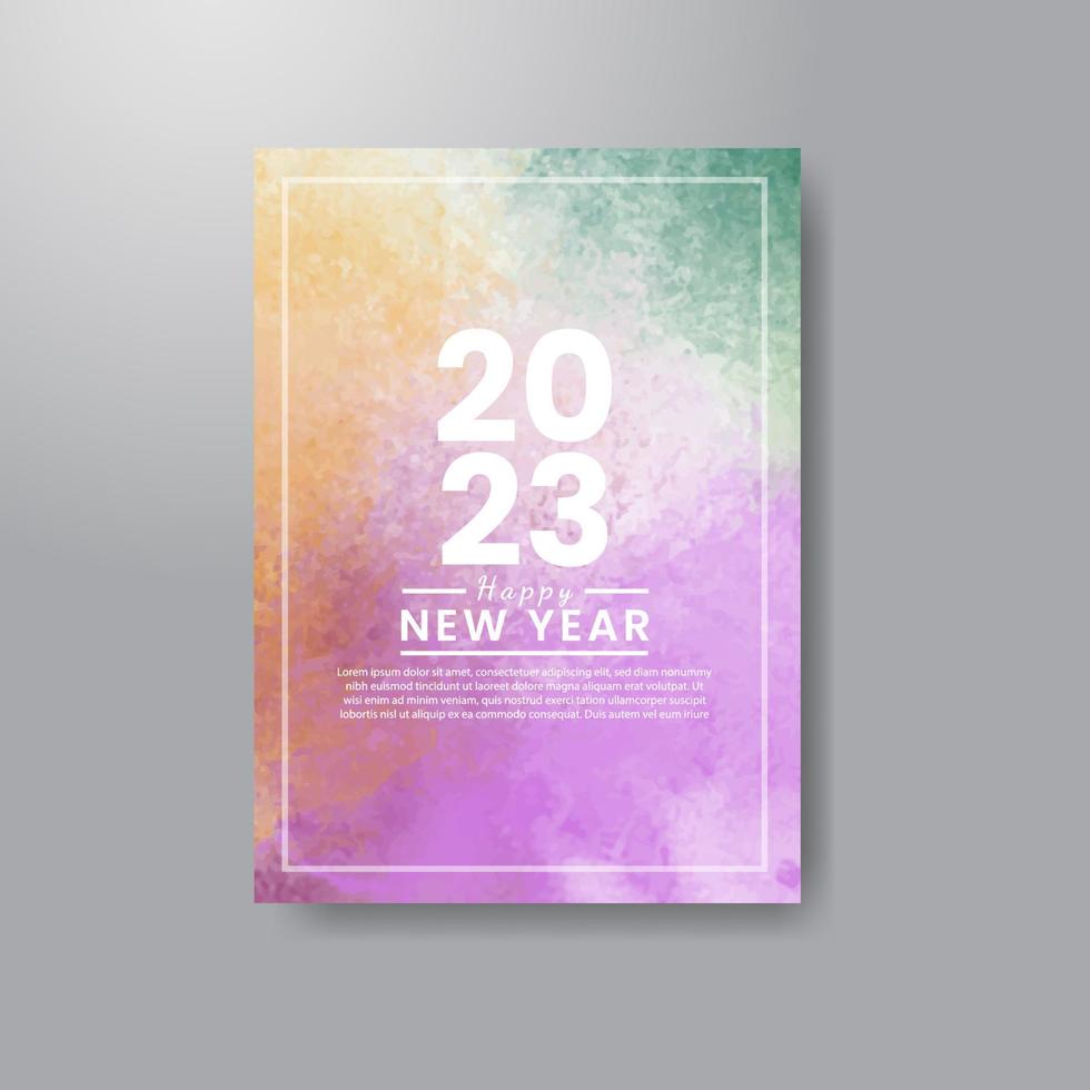 Happy new year 2023 card template with watercolor background vector