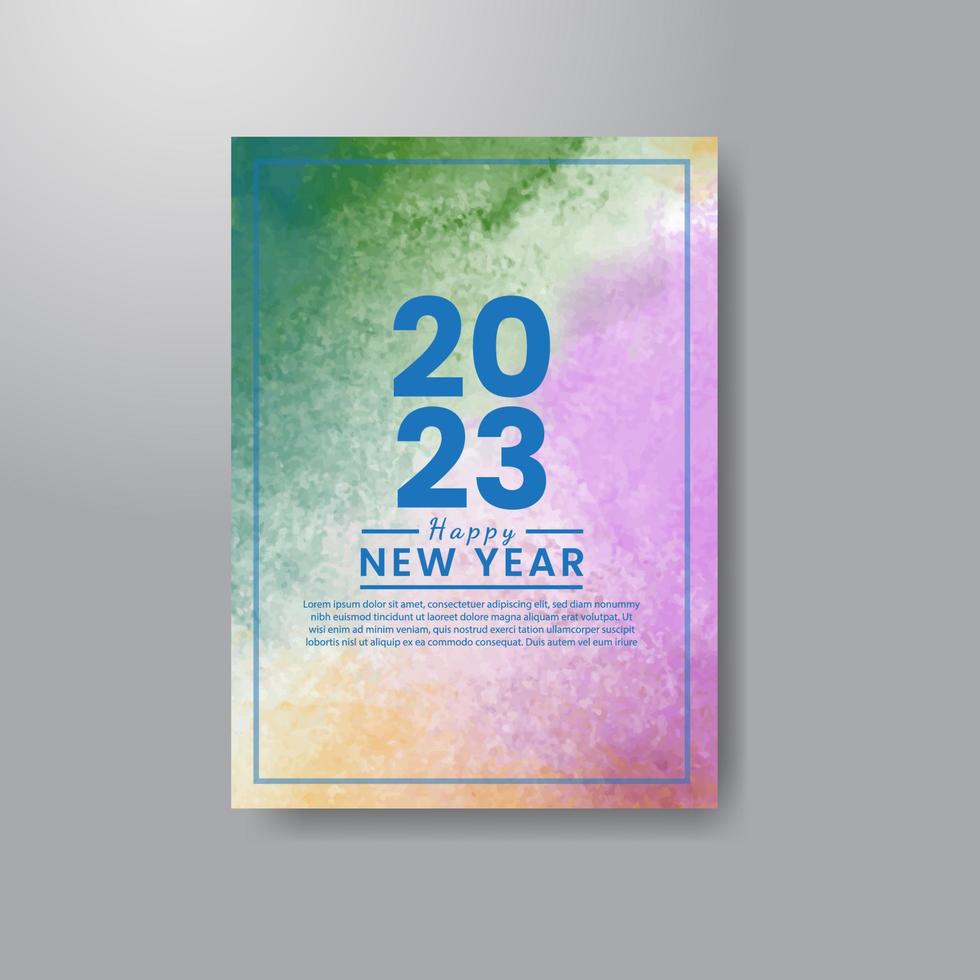 Happy new year 2023 card template with watercolor background vector