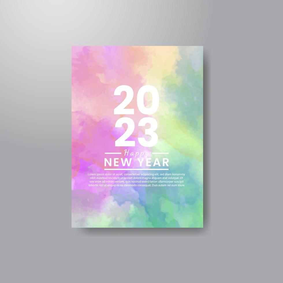 Happy new year 2023 card template with watercolor background vector