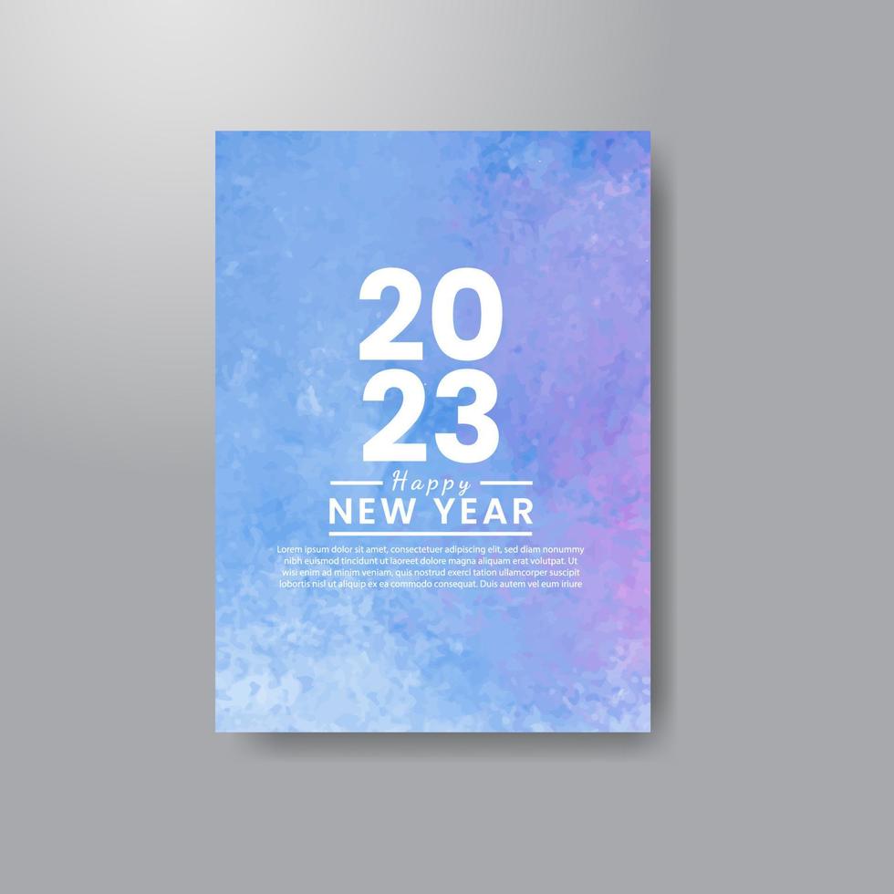 Happy new year 2023 card template with watercolor background vector