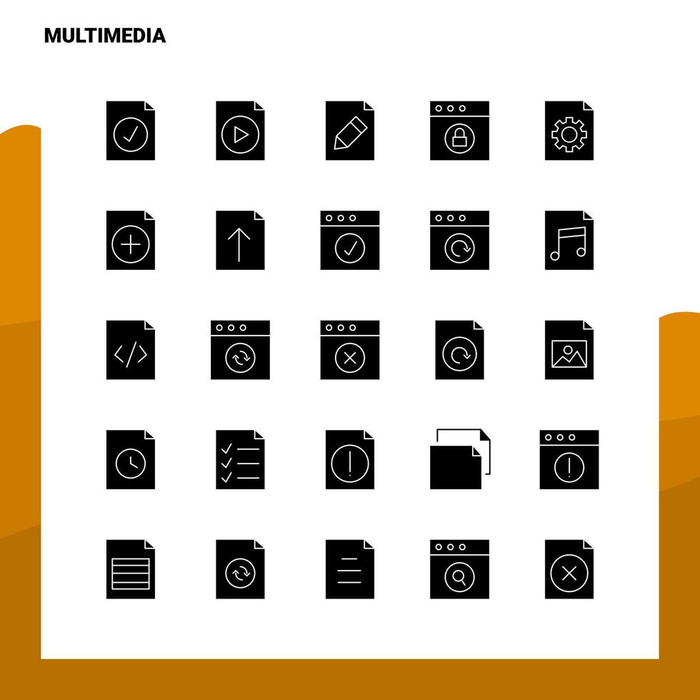 25 Multimedia Icon set Solid Glyph Icon Vector Illustration Template For Web and Mobile Ideas for business company