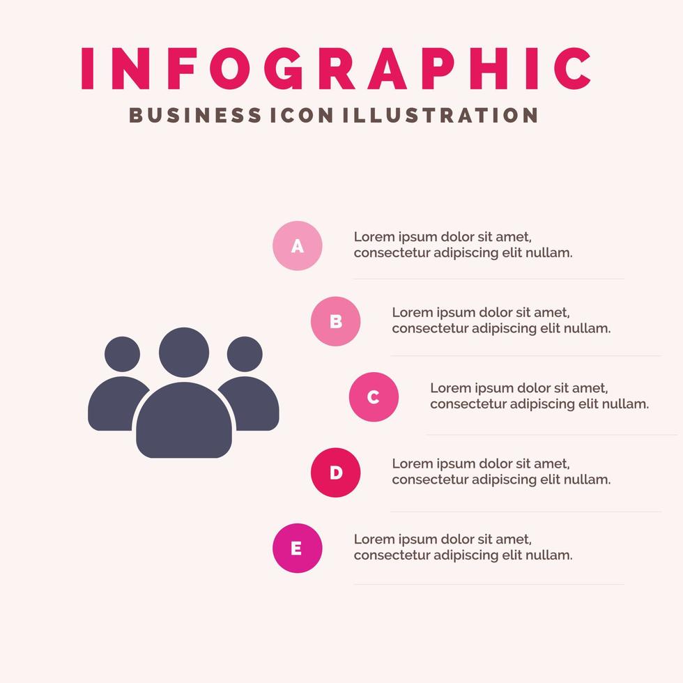 amigos grupo usuarios equipo sólido icono infografía 5 pasos presentación antecedentes vector