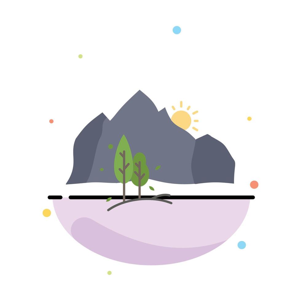 hill landscape nature mountain tree Flat Color Icon Vector