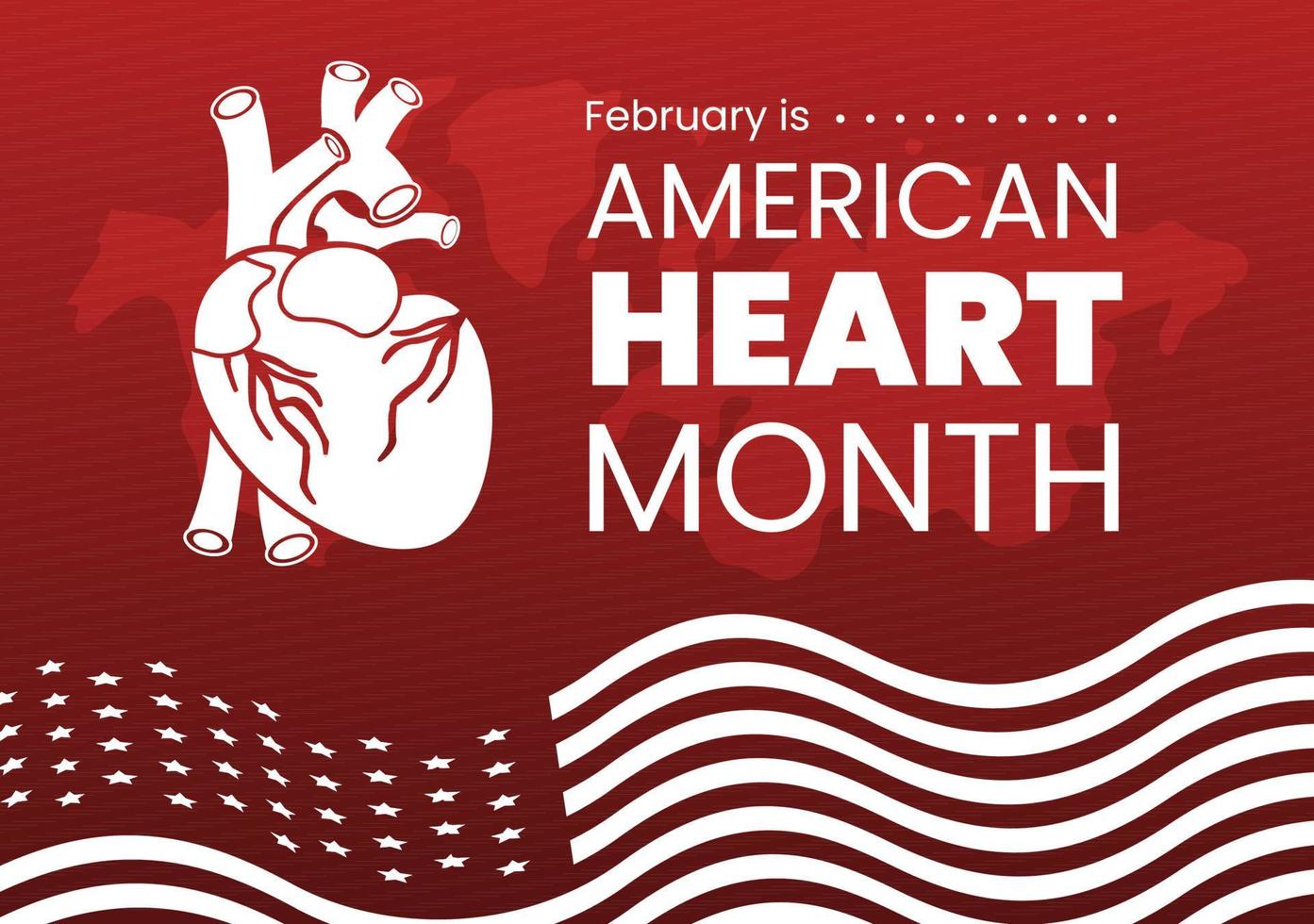 febrero es el mes del corazón americano con un pulso para la salud y la superación de la enfermedad cardiovascular en la ilustración de plantilla dibujada a mano de dibujos animados planos vector