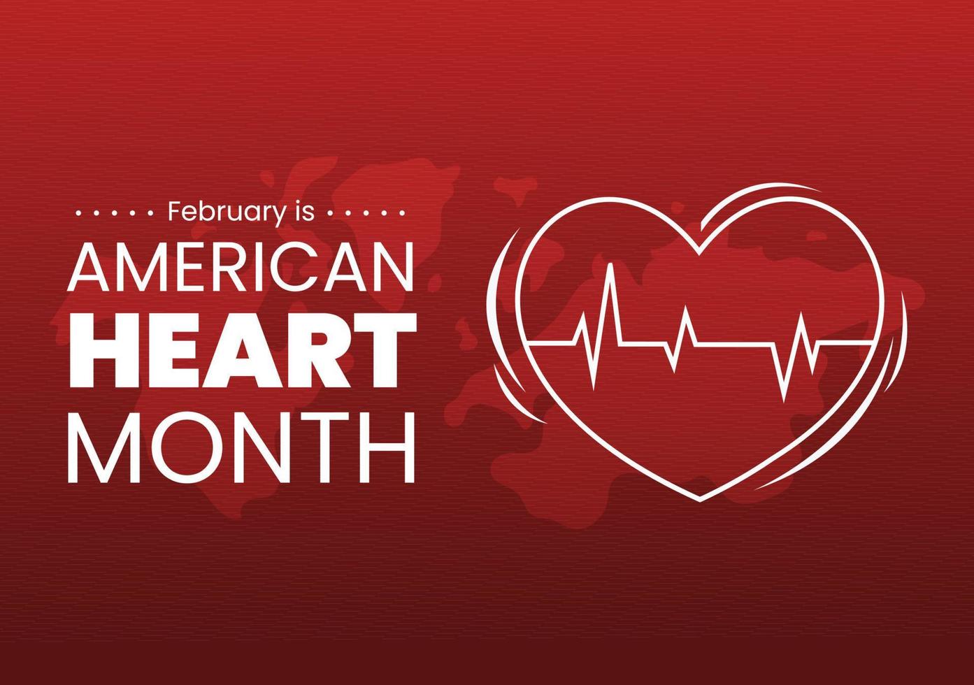 febrero es el mes del corazón americano con un pulso para la salud y la superación de la enfermedad cardiovascular en la ilustración de plantilla dibujada a mano de dibujos animados planos vector